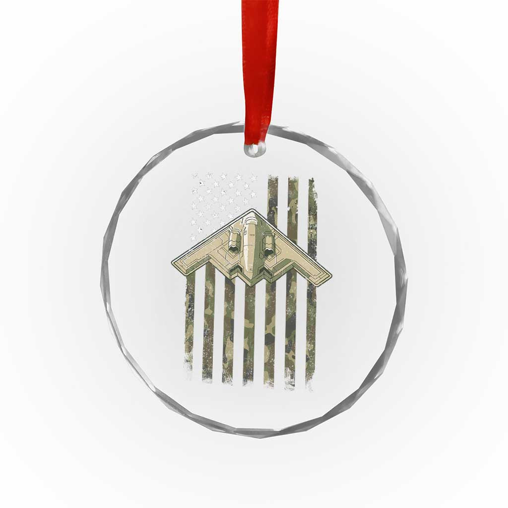 Retro Camo B2 Spirit Crystal Glass Ornament B-2 Bomber Stealth Aircraft Camouflage US Flag Patriotic TS10 Transparent Glass 3'' Circle Print Your Wear