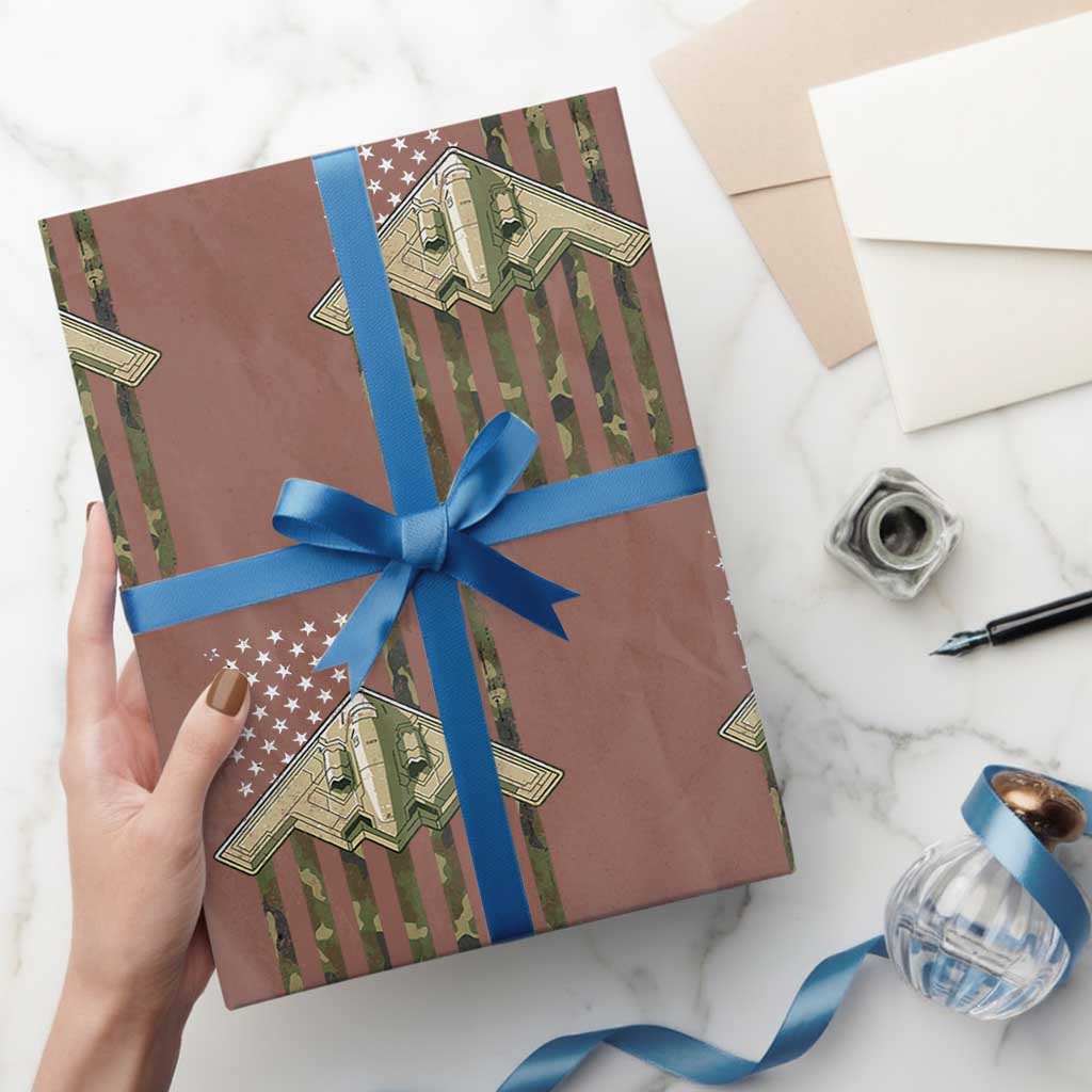 Retro Camo B2 Spirit Wrapping Paper Roll B-2 Bomber Stealth Aircraft Camouflage US Flag Patriotic TS10 Mocha Print Your Wear