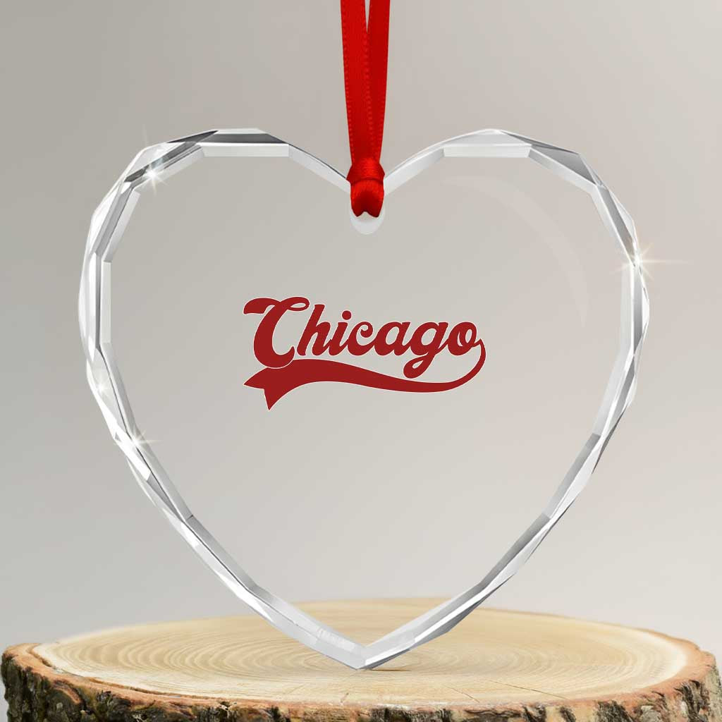 Retro Chicago Heart Crystal Glass Ornament Varsity Script Vintage Sports Jersey Style 80s 90s TS10 Transparent Glass 3'' Heart Print Your Wear