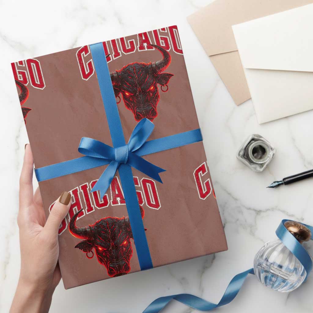 Retro Chicago Wrapping Paper Roll Bulls Mascot Team Spirit Vintage Basketball Fan TS10 Mocha Print Your Wear