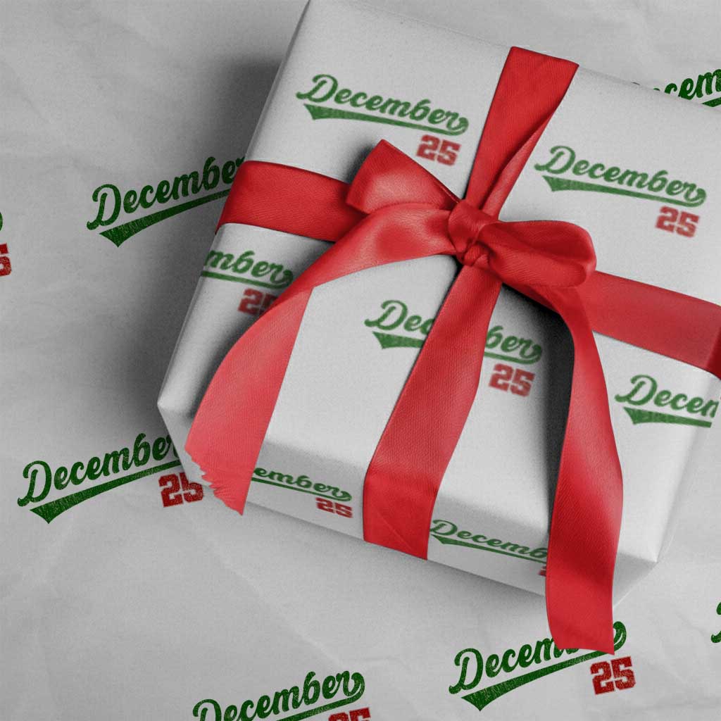 Retro Christmas December 25 Wrapping Paper Roll Retro Vintage Script Holiday Trip TS10 White Print Your Wear