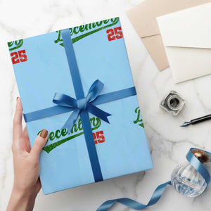 Retro Christmas December 25 Wrapping Paper Roll Retro Vintage Script Holiday Trip TS10 Light Blue Print Your Wear
