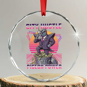 Retro City Hustle Pigeon Power Crystal Glass Ornament Funny 80s Style Money Bird Gangsta TS02 Transparent Glass 3'' Circle Print Your Wear