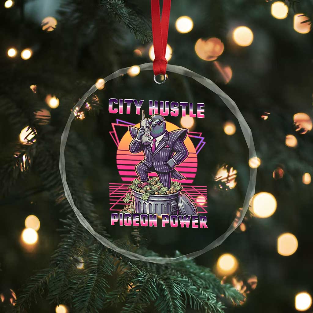 Retro City Hustle Pigeon Power Crystal Glass Ornament Funny 80s Style Money Bird Gangsta TS02 Print Your Wear