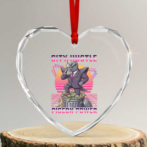 Retro City Hustle Pigeon Power Heart Crystal Glass Ornament Funny 80s Style Money Bird Gangsta TS02 Transparent Glass 3'' Heart Print Your Wear