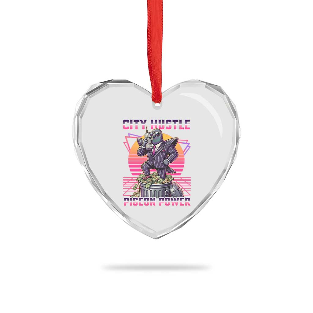 Retro City Hustle Pigeon Power Heart Crystal Glass Ornament Funny 80s Style Money Bird Gangsta TS02 Print Your Wear