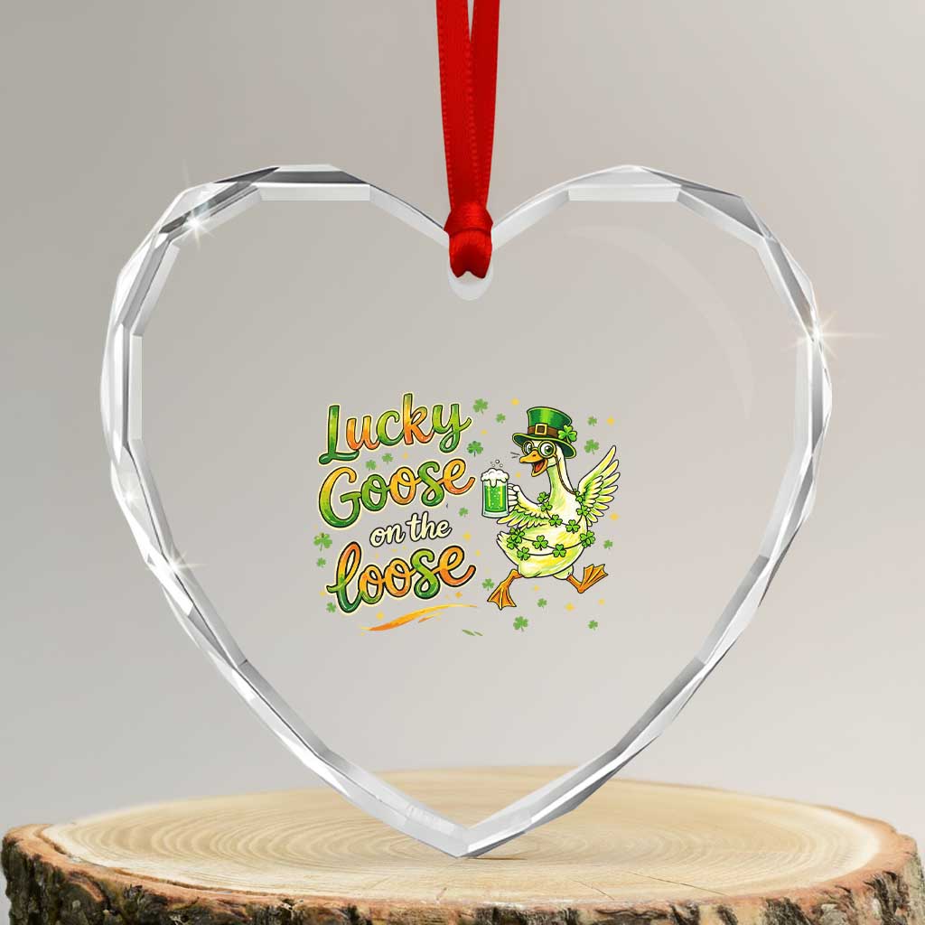 Retro Clover Duck Heart Crystal Glass Ornament Lucky Goose On The Loose TS12 Transparent Glass 3'' Heart Print Your Wear