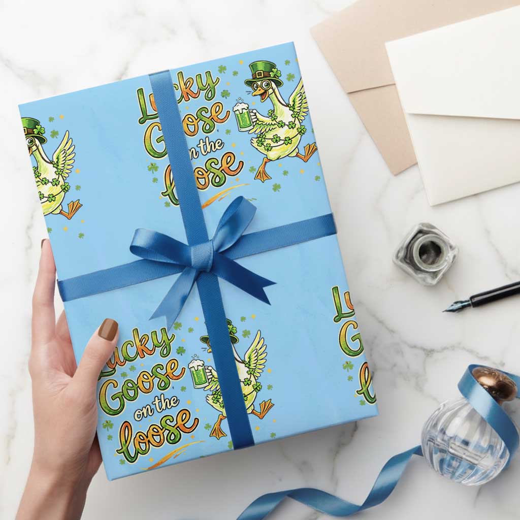 Retro Clover Duck Wrapping Paper Roll Lucky Goose On The Loose TS12 Light Blue Print Your Wear
