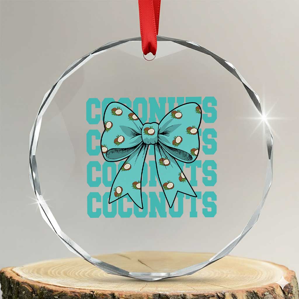 Retro Coconuts Coquette Bow Crystal Glass Ornament Summer Beach Coconut Fruit Humor TS10 Transparent Glass 3'' Circle Print Your Wear