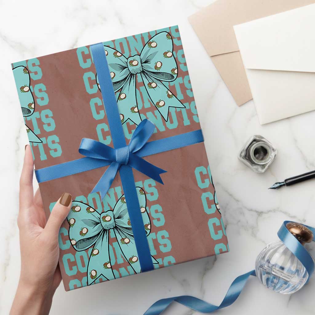 Retro Coconuts Coquette Bow Wrapping Paper Roll Summer Beach Coconut Fruit Humor TS10 Mocha Print Your Wear