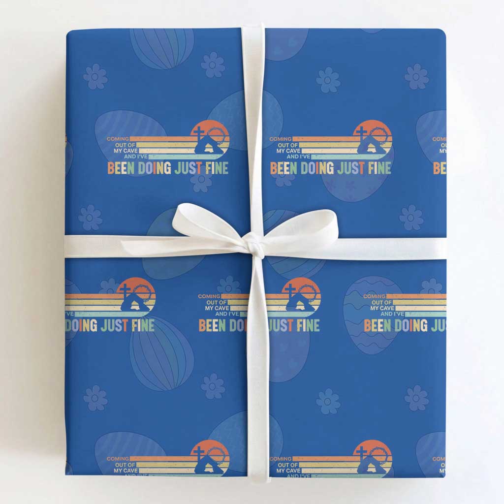 Retro Coming Out Of My Cave Christian Easter Parody Wrapping Paper Roll I’ve Been Doing Just Fine Resurrection Humor Faith Gift TS02 Royal Blue Print Your Wear