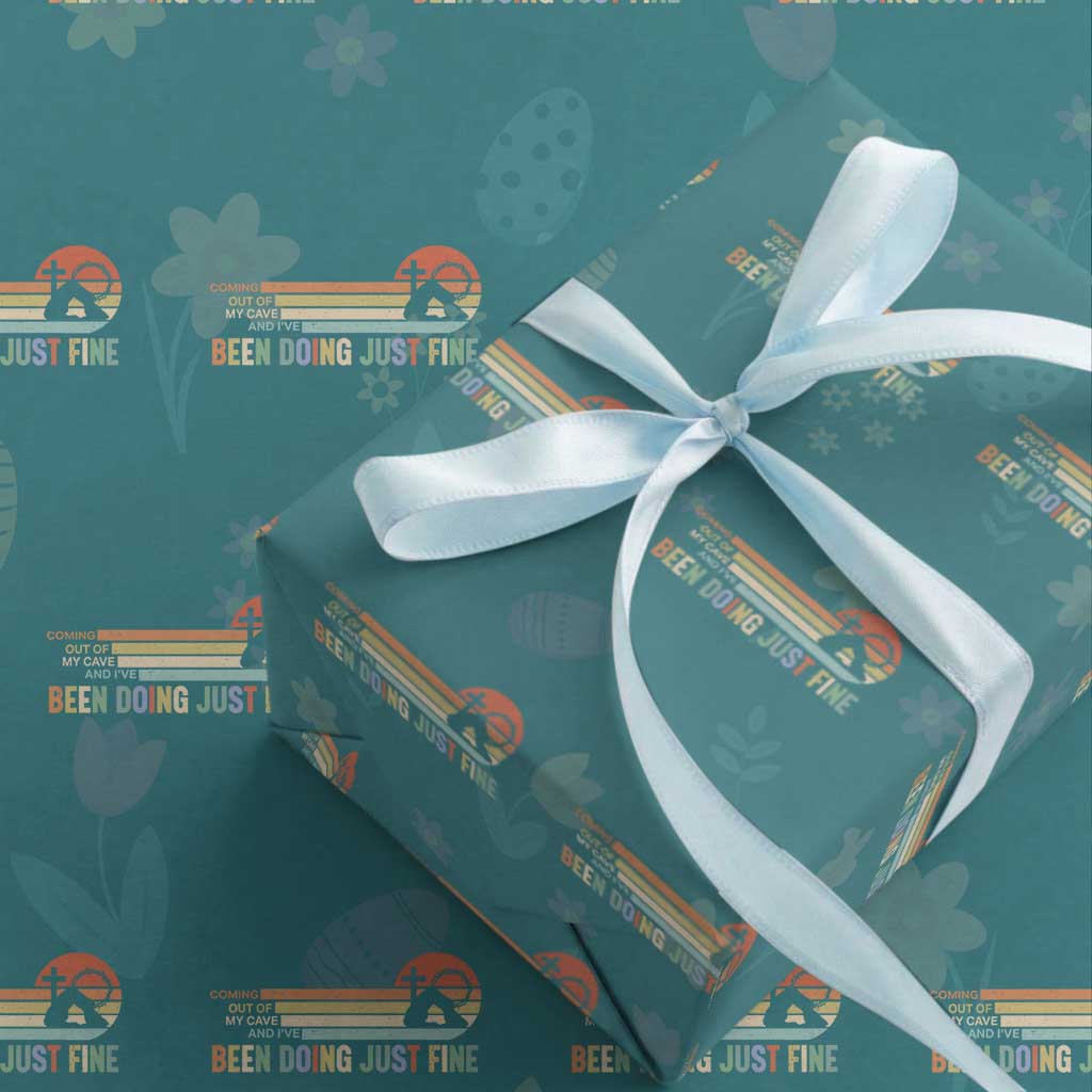 Retro Coming Out Of My Cave Christian Easter Parody Wrapping Paper Roll I’ve Been Doing Just Fine Resurrection Humor Faith Gift TS02 Teal Print Your Wear