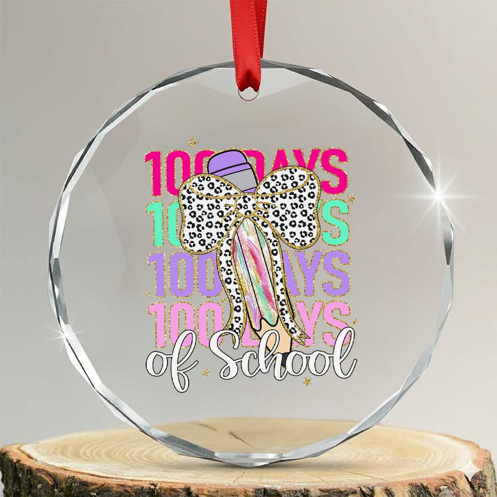 Retro Coquette 100 Days Of School Crystal Glass Ornament for Schoolgirls Teacher TS02 Transparent Glass 3'' Circle Print Your Wear