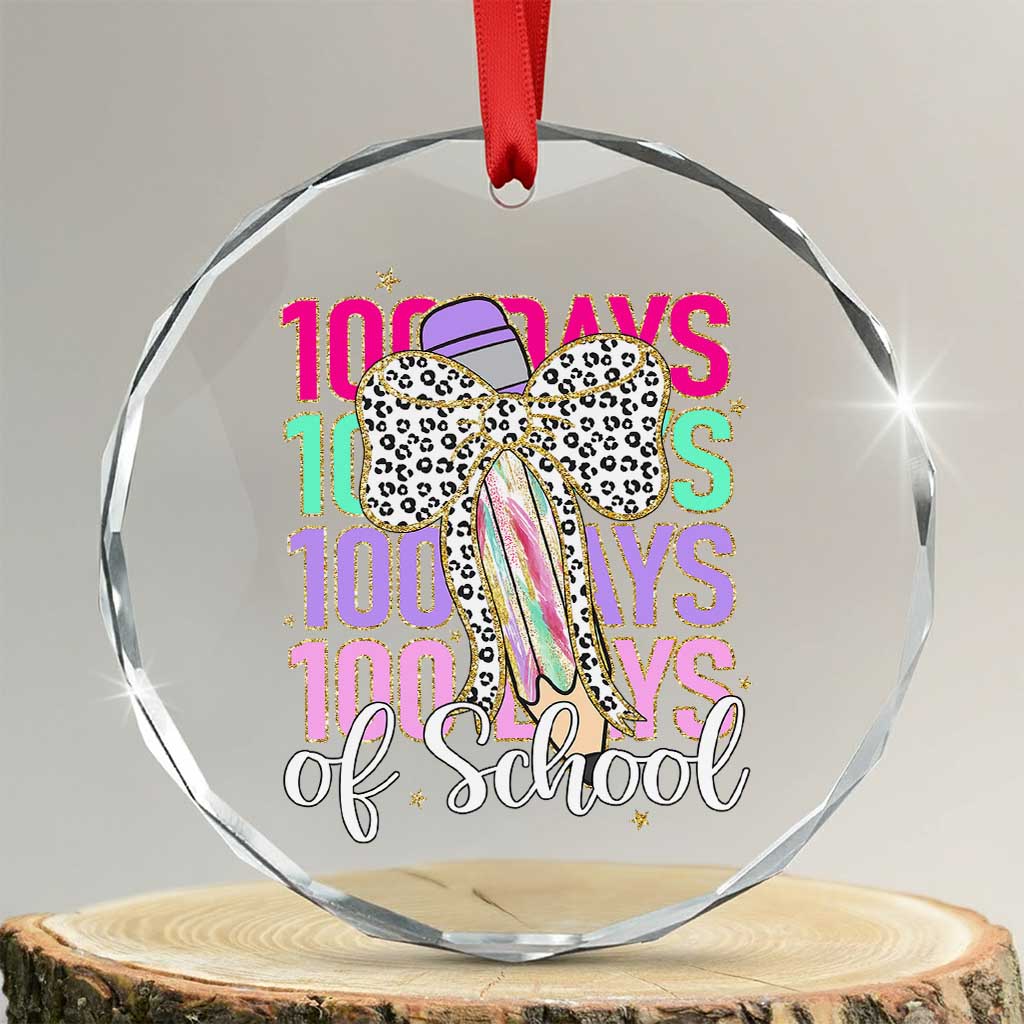 Retro Coquette 100 Days Of School Crystal Glass Ornament for Schoolgirls Teacher TS02 Transparent Glass 3'' Circle Print Your Wear