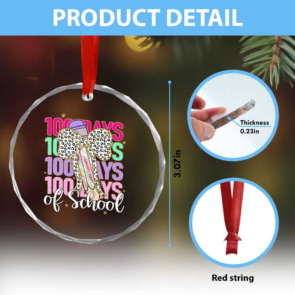 Retro Coquette 100 Days Of School Crystal Glass Ornament for Schoolgirls Teacher TS02 Print Your Wear