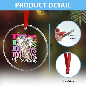 Retro Coquette 100 Days Of School Crystal Glass Ornament for Schoolgirls Teacher - Print Your Wear