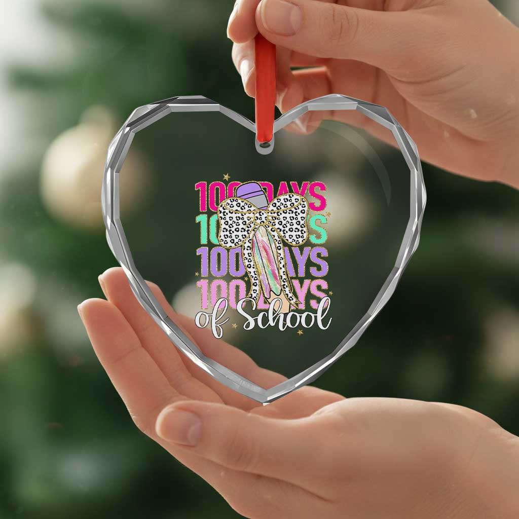 Retro Coquette 100 Days Of School Heart Crystal Glass Ornament for Schoolgirls Teacher TS02 Print Your Wear