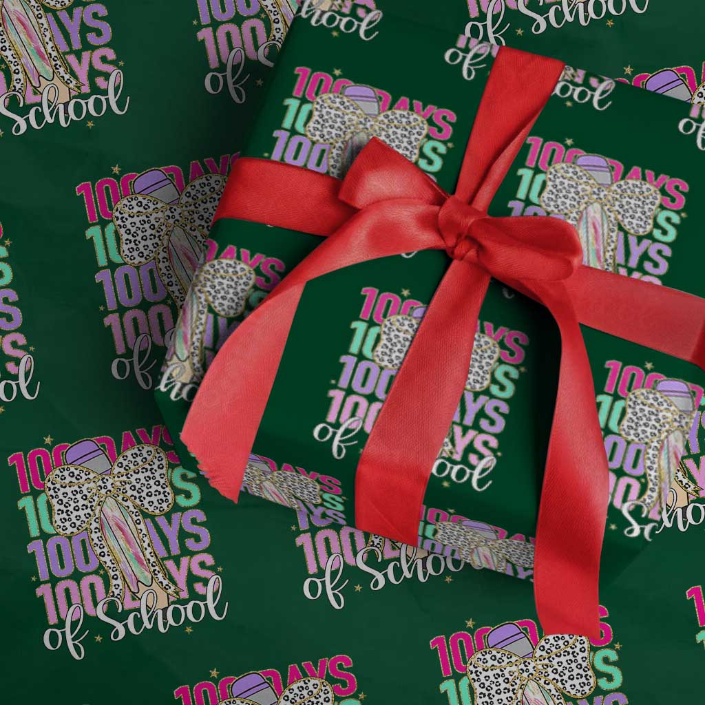 Retro Coquette 100 Days Of School Wrapping Paper Roll for Schoolgirls Teacher TS02 Green Print Your Wear