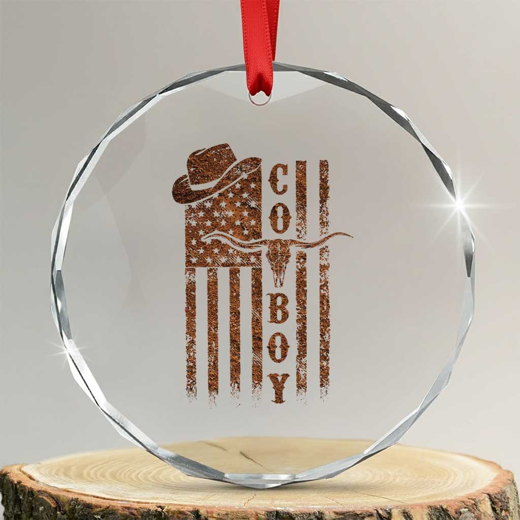 Retro Cowboy Crystal Glass Ornament USA Flag Texas Western Country Rodeo Southern TS10 Transparent Glass 3'' Circle Print Your Wear