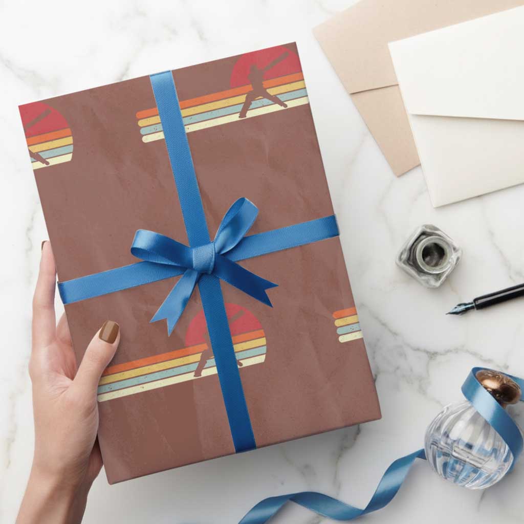 Retro Cricket Player Wrapping Paper Roll Retro Vintage Sport Batsman Cricket Gifts TS10 Mocha Print Your Wear