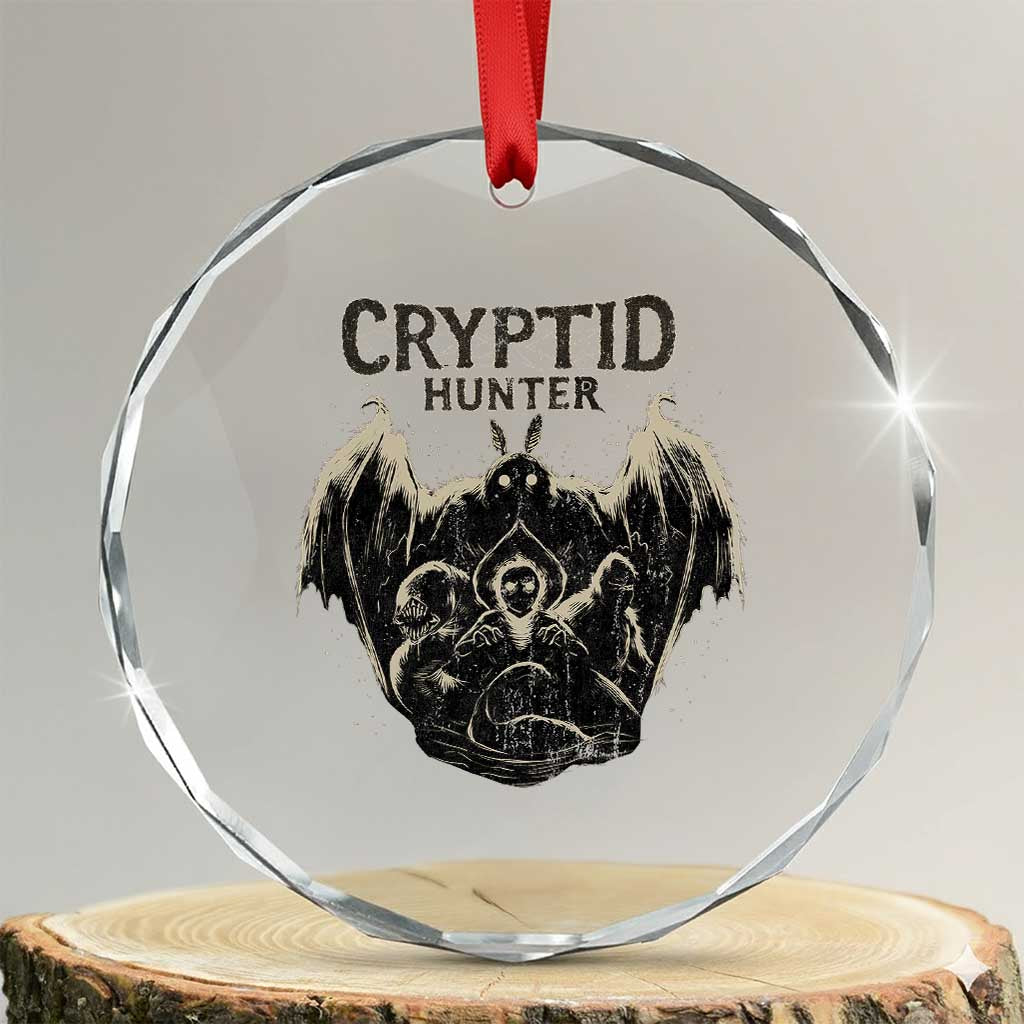 Retro Cryptid Hunter Crystal Glass Ornament Mothman Bigfoot Loch Ness Monster Cryptids TS10 Transparent Glass 3'' Circle Print Your Wear