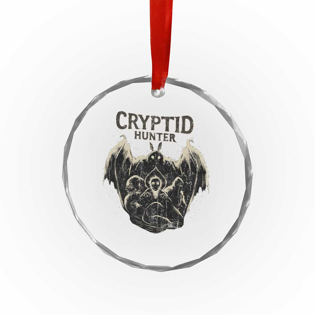 Retro Cryptid Hunter Crystal Glass Ornament Mothman Bigfoot Loch Ness Monster Cryptids TS10 Transparent Glass 3'' Circle Print Your Wear