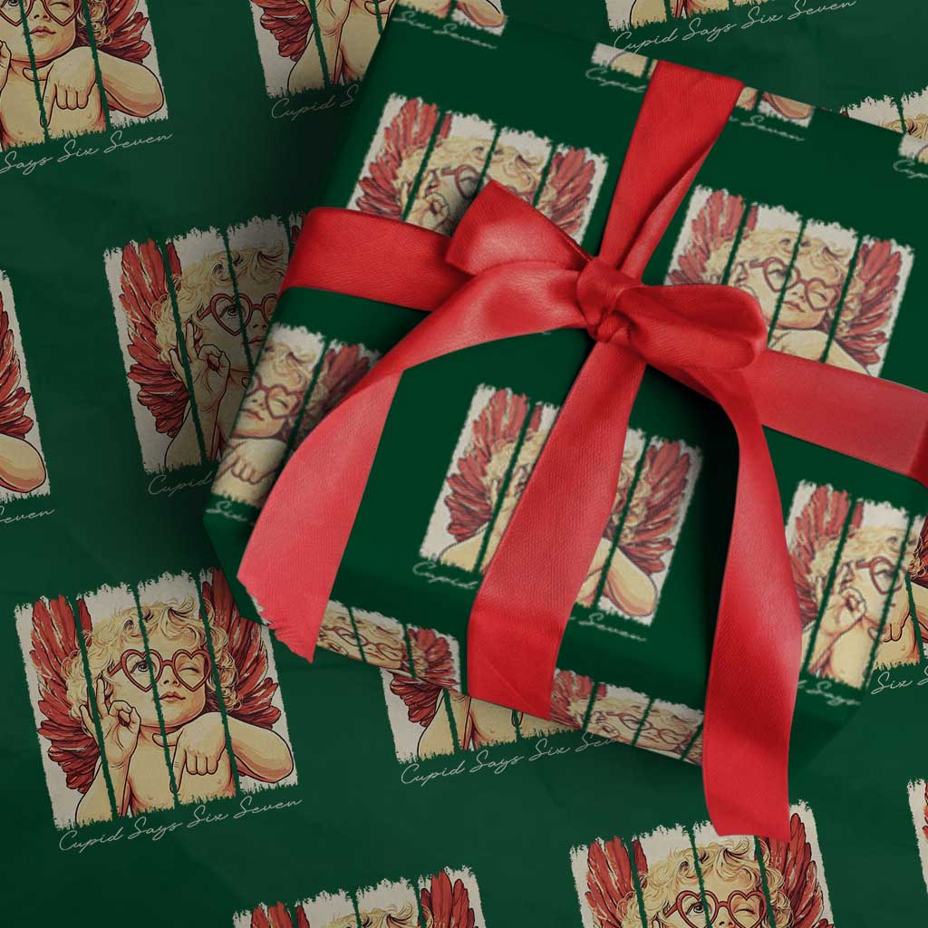 Retro Cupid Says Six Seven Wrapping Paper Roll 67 Valentines Day TS12 Green Print Your Wear