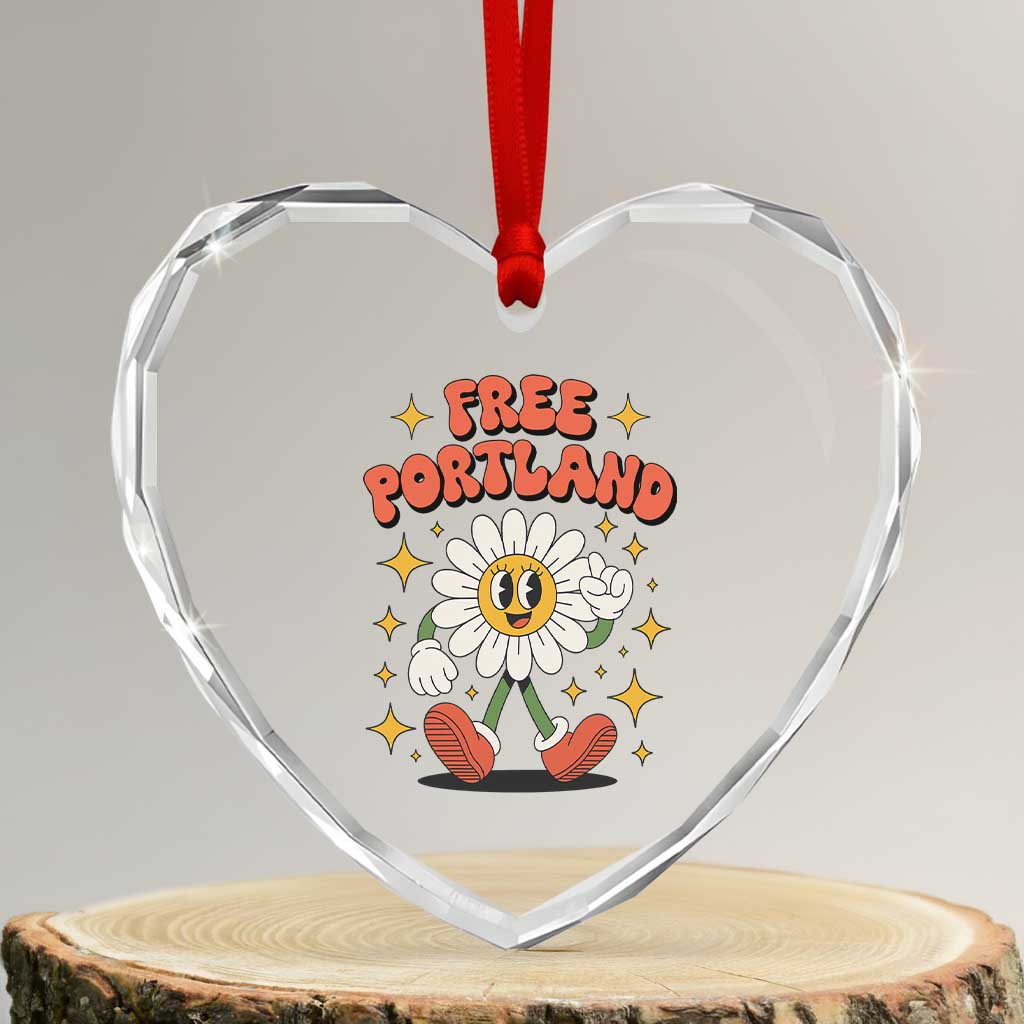 Retro Daisy Free Portland Heart Crystal Glass Ornament Oregon Freedom Fighter Flower Groovy Graphic TS02 Transparent Glass 3'' Heart Print Your Wear