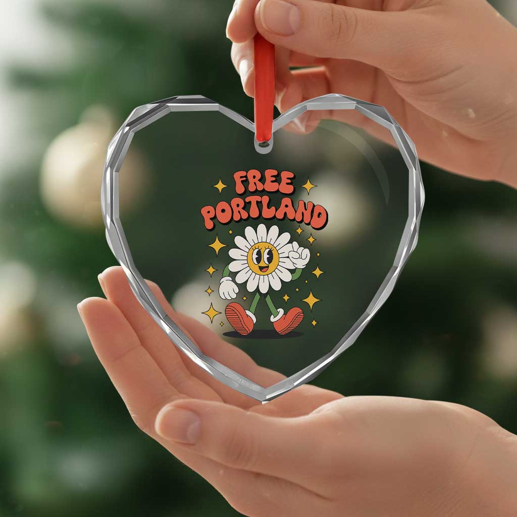 Retro Daisy Free Portland Heart Crystal Glass Ornament Oregon Freedom Fighter Flower Groovy Graphic TS02 Print Your Wear