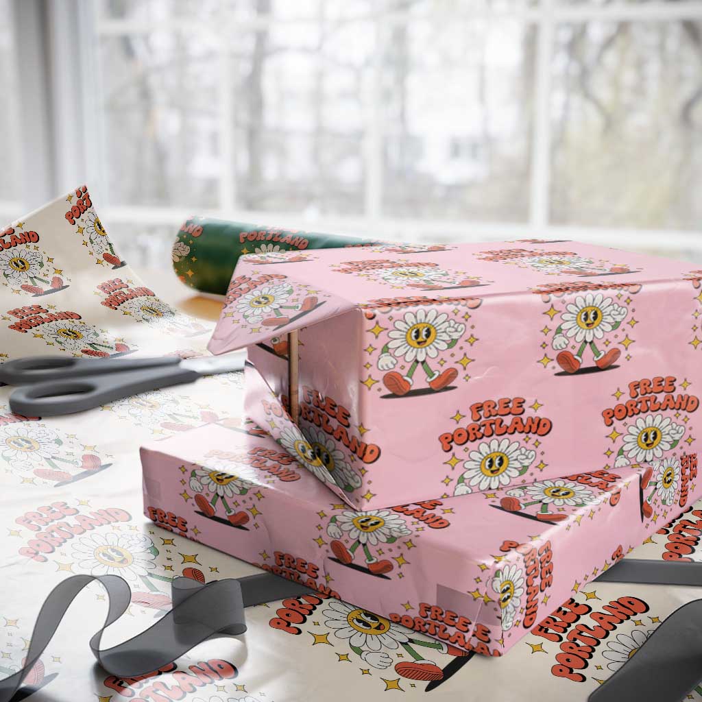 Retro Daisy Free Portland Wrapping Paper Roll Oregon Freedom Fighter Flower Groovy Graphic TS02 Light Pink Print Your Wear
