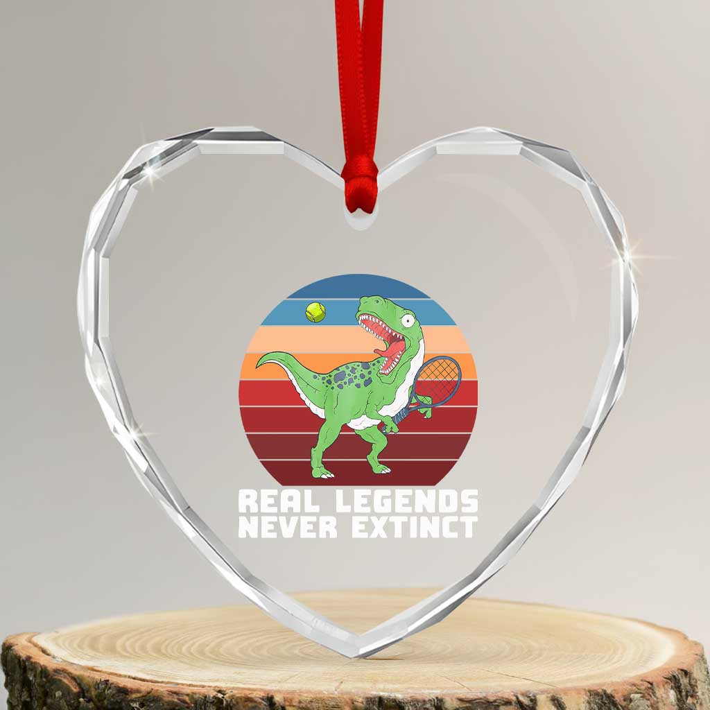 Retro Dinosaur Tennis Player Heart Crystal Glass Ornament Real Legends Never Extinct TS12 Transparent Glass 3'' Heart Print Your Wear
