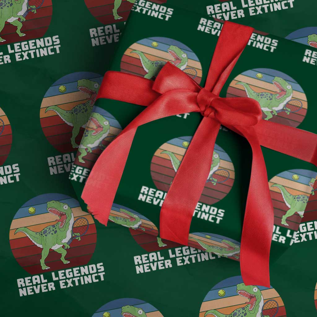 Retro Dinosaur Tennis Player Wrapping Paper Roll Real Legends Never Extinct TS12 Green Print Your Wear