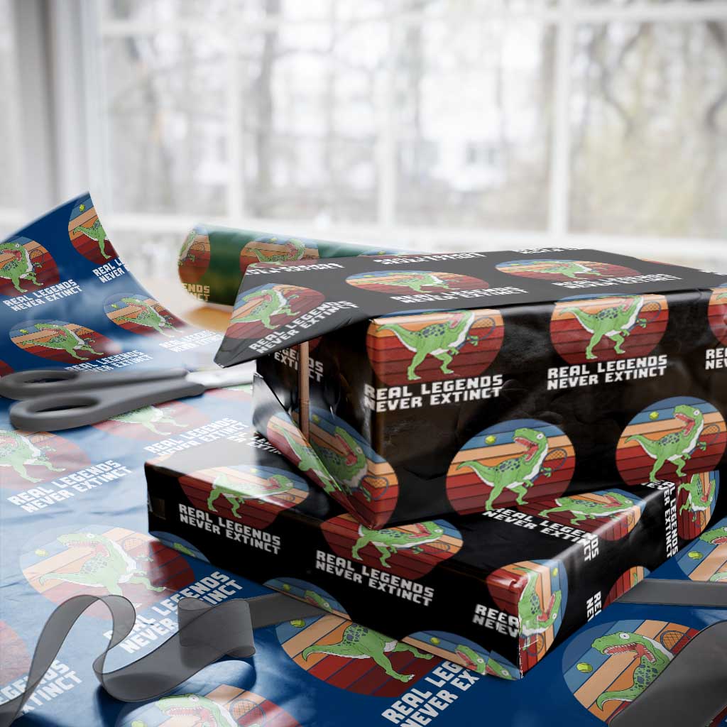 Retro Dinosaur Tennis Player Wrapping Paper Roll Real Legends Never Extinct TS12 Black Print Your Wear