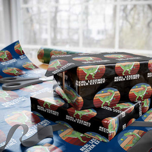 Retro Dinosaur Tennis Player Wrapping Paper Roll Real Legends Never Extinct TS12 Black Print Your Wear