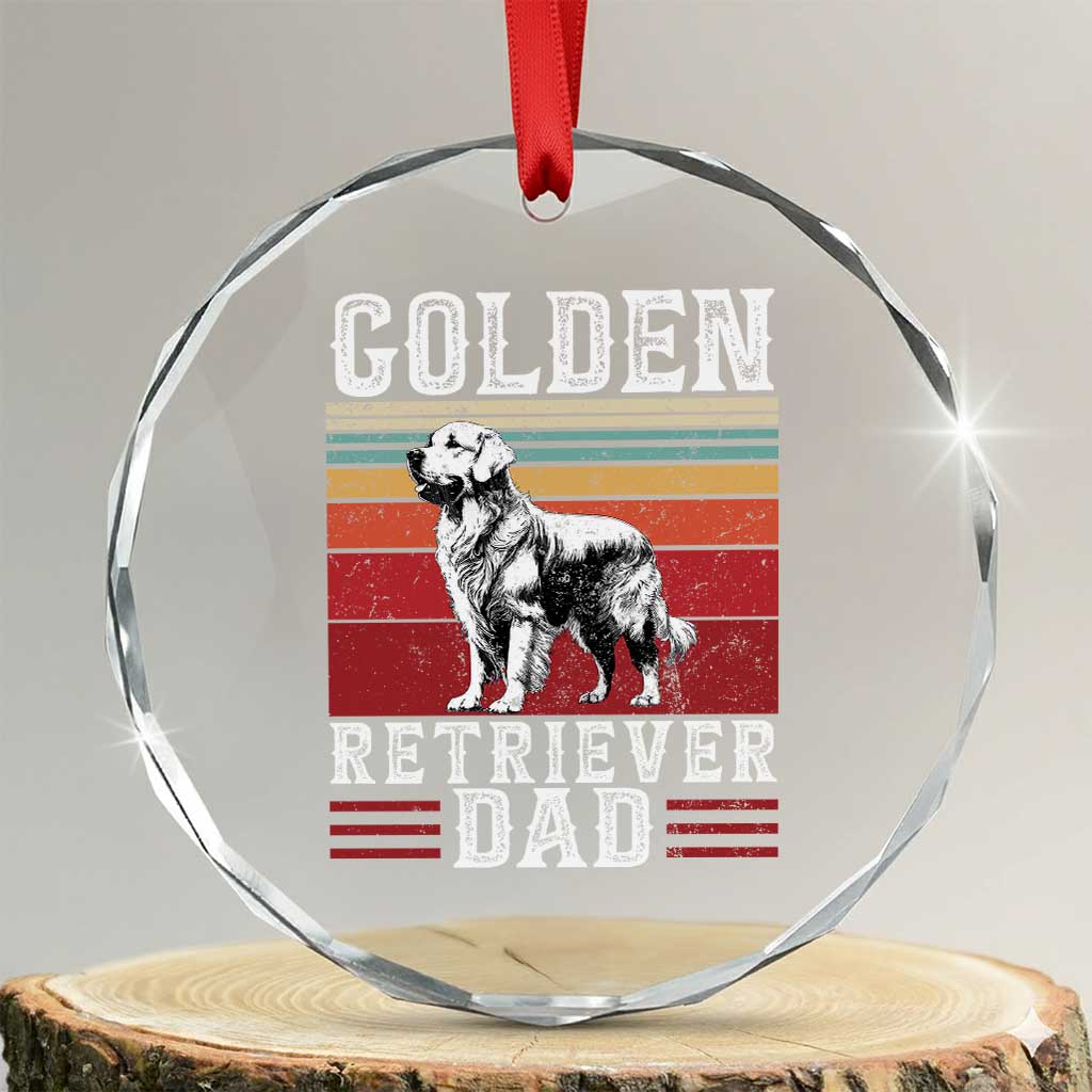 Retro Dog Golden Dad Crystal Glass Ornament Fathers Day Gift for Dog Lovers Golden Retriever Dad TS10 Transparent Glass 3'' Circle Print Your Wear