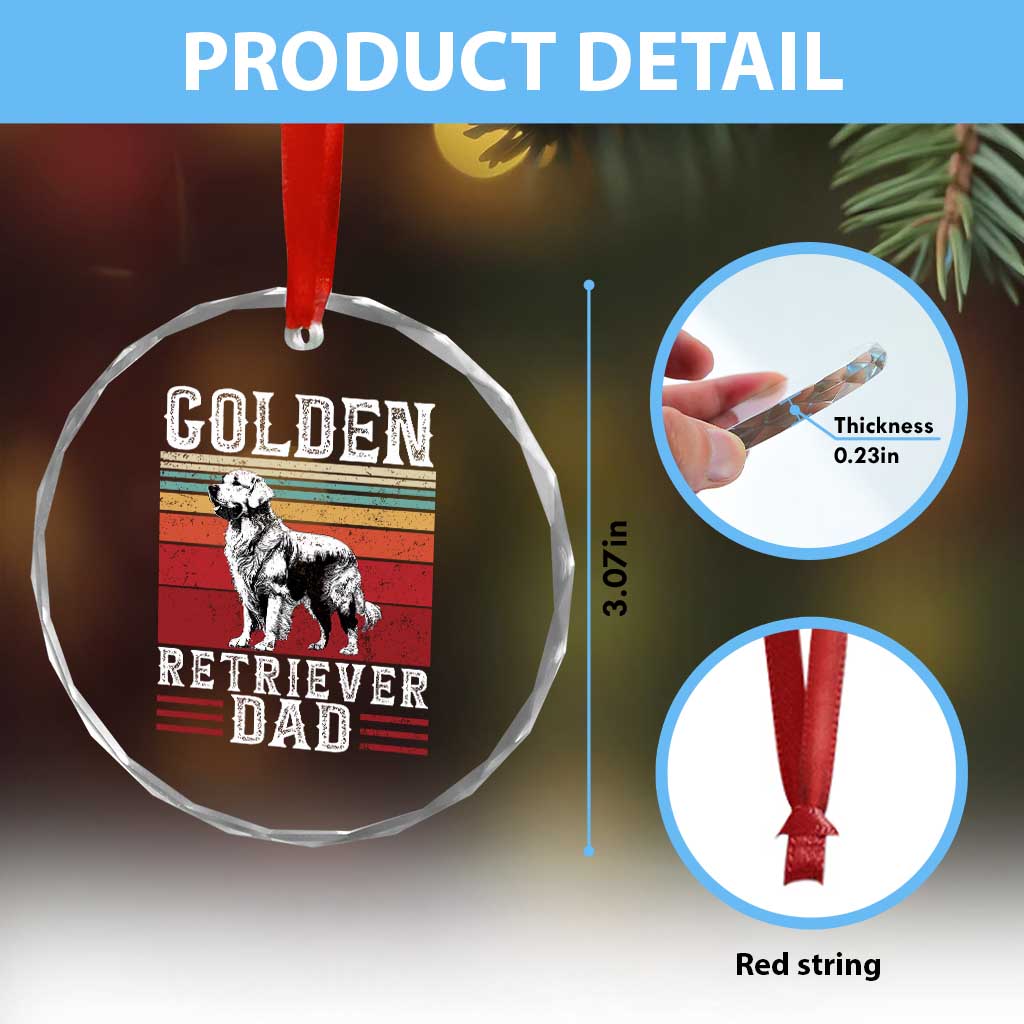 Retro Dog Golden Dad Crystal Glass Ornament Fathers Day Gift for Dog Lovers Golden Retriever Dad TS10 Print Your Wear