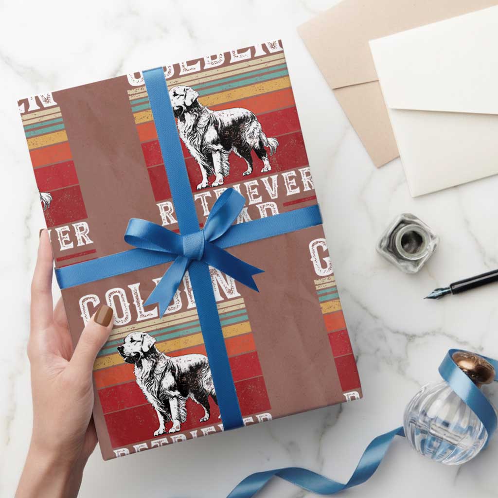 Retro Dog Golden Dad Wrapping Paper Roll Fathers Day Gift for Dog Lovers Golden Retriever Dad TS10 Mocha Print Your Wear