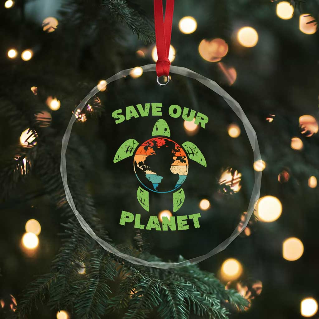 Retro Earth Day Crystal Glass Ornament Save Our Planet Sea Turtle Recycle Ocean Environment TS10 Print Your Wear