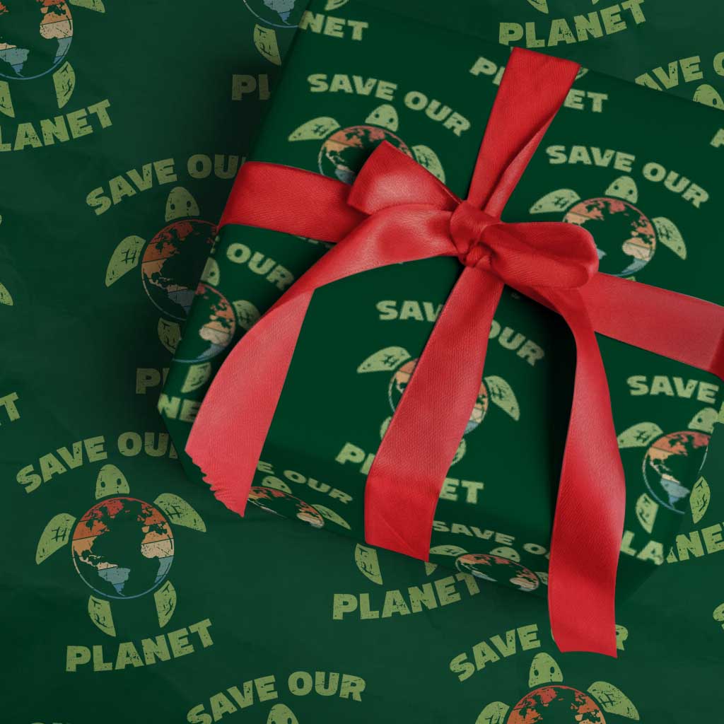 Retro Earth Day Wrapping Paper Roll Save Our Planet Sea Turtle Recycle Ocean Environment TS10 Green Print Your Wear