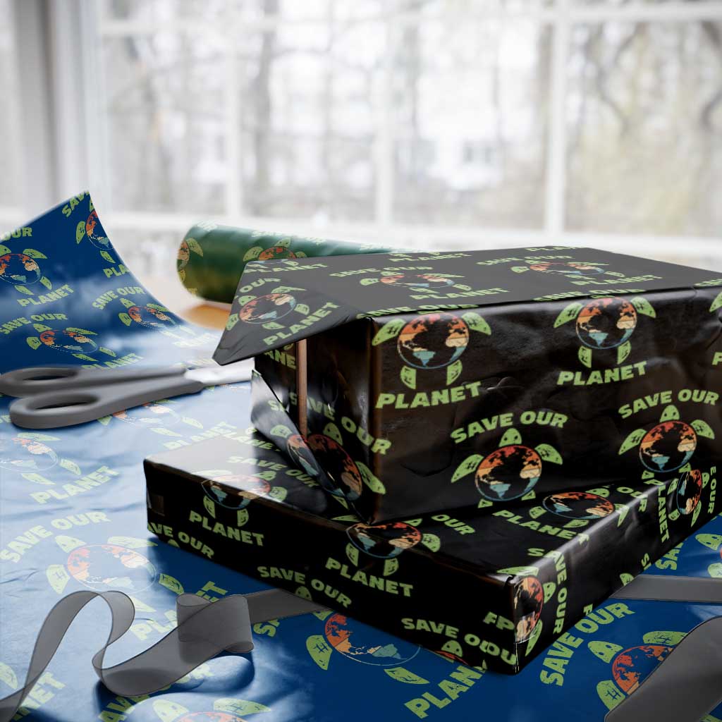 Retro Earth Day Wrapping Paper Roll Save Our Planet Sea Turtle Recycle Ocean Environment TS10 Black Print Your Wear