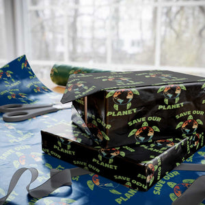 Retro Earth Day Wrapping Paper Roll Save Our Planet Sea Turtle Recycle Ocean Environment TS10 Black Print Your Wear
