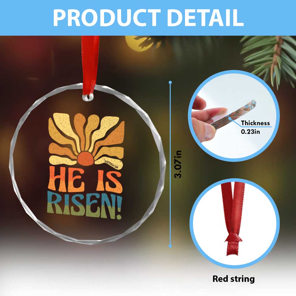 Retro Easter Crystal Glass Ornament Jesus He is Risen Matthew 28:6 Bible Verse Kids TS10 Print Your Wear