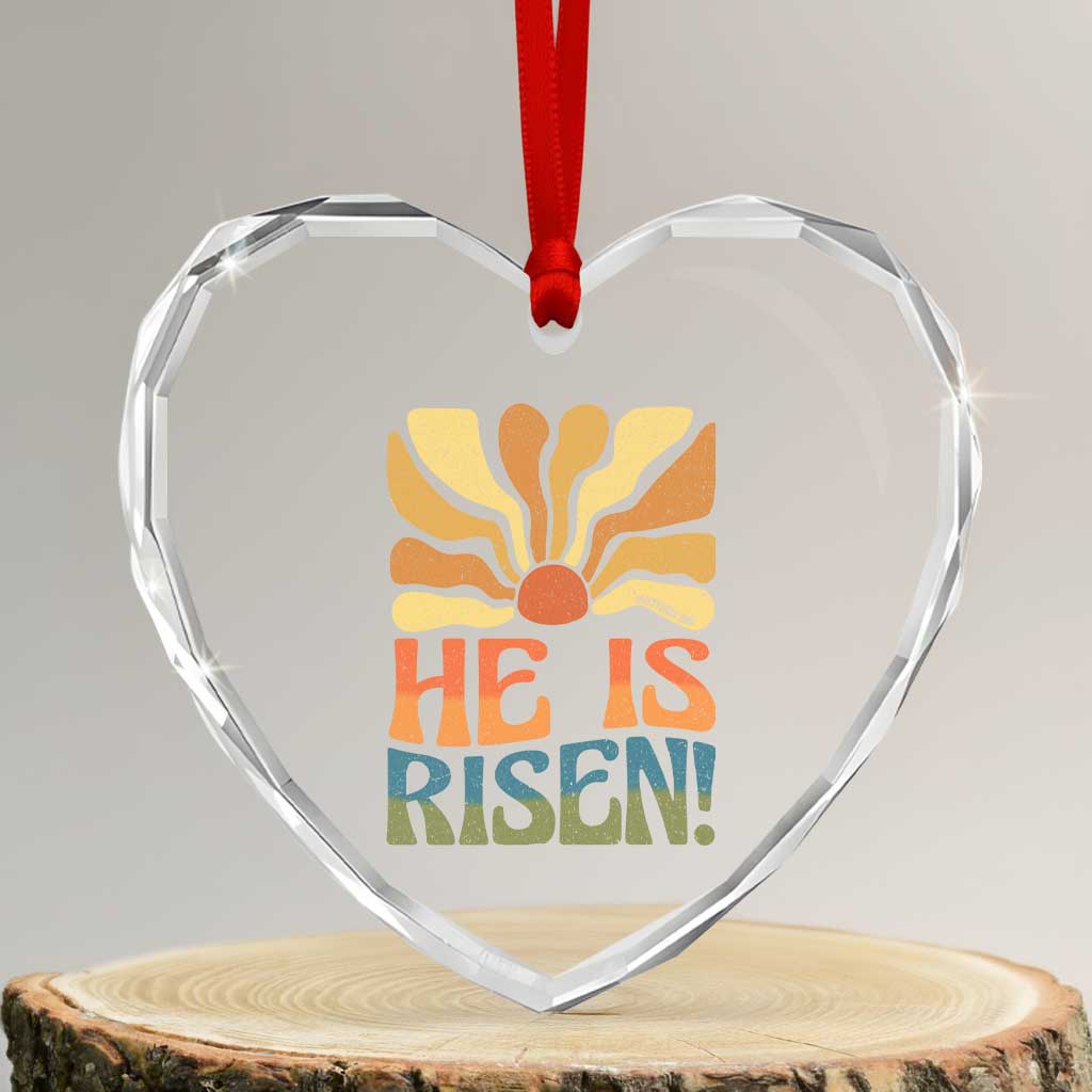 Retro Easter Heart Crystal Glass Ornament Jesus He is Risen Matthew 28:6 Bible Verse Kids TS10 Transparent Glass 3'' Heart Print Your Wear