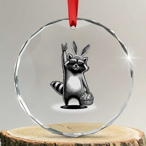 Retro Easter Raccoon Bunny Rock Hand Trash Panda Crystal Glass Ornament TS11 Transparent Glass 3'' Circle Print Your Wear