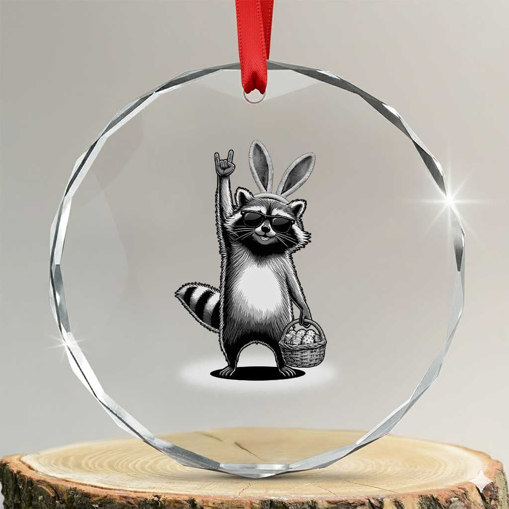 Retro Easter Raccoon Bunny Rock Hand Trash Panda Crystal Glass Ornament TS11 Transparent Glass 3'' Circle Print Your Wear