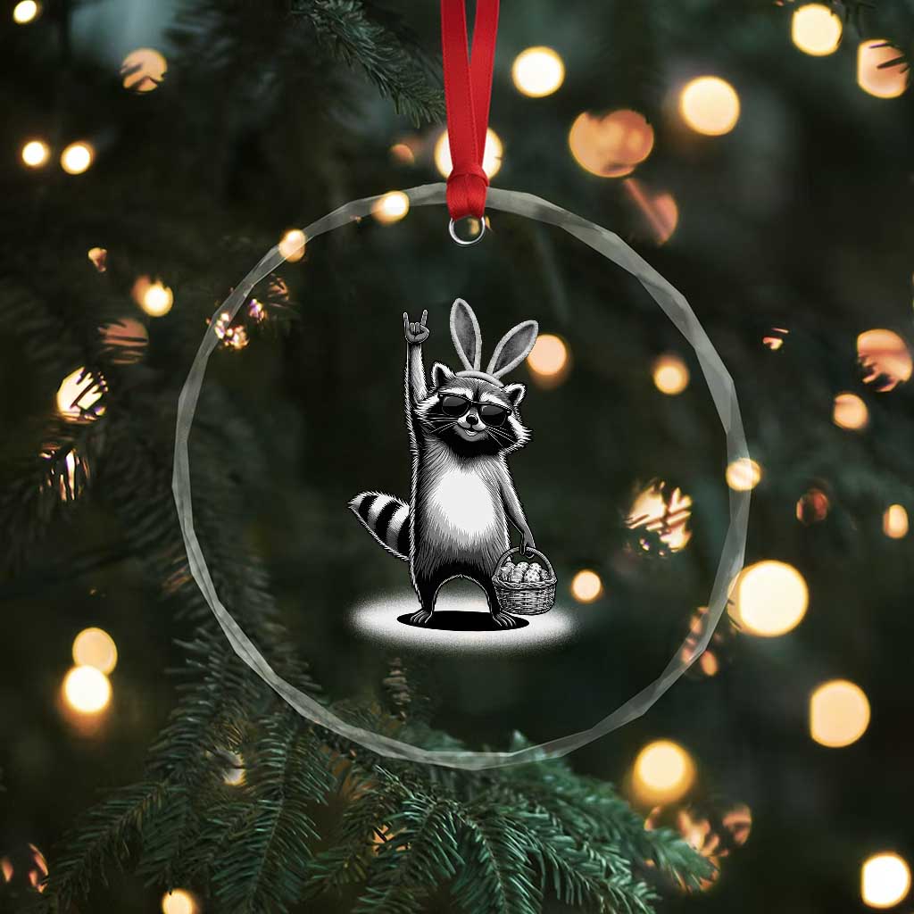 Retro Easter Raccoon Bunny Rock Hand Trash Panda Crystal Glass Ornament TS11 Print Your Wear