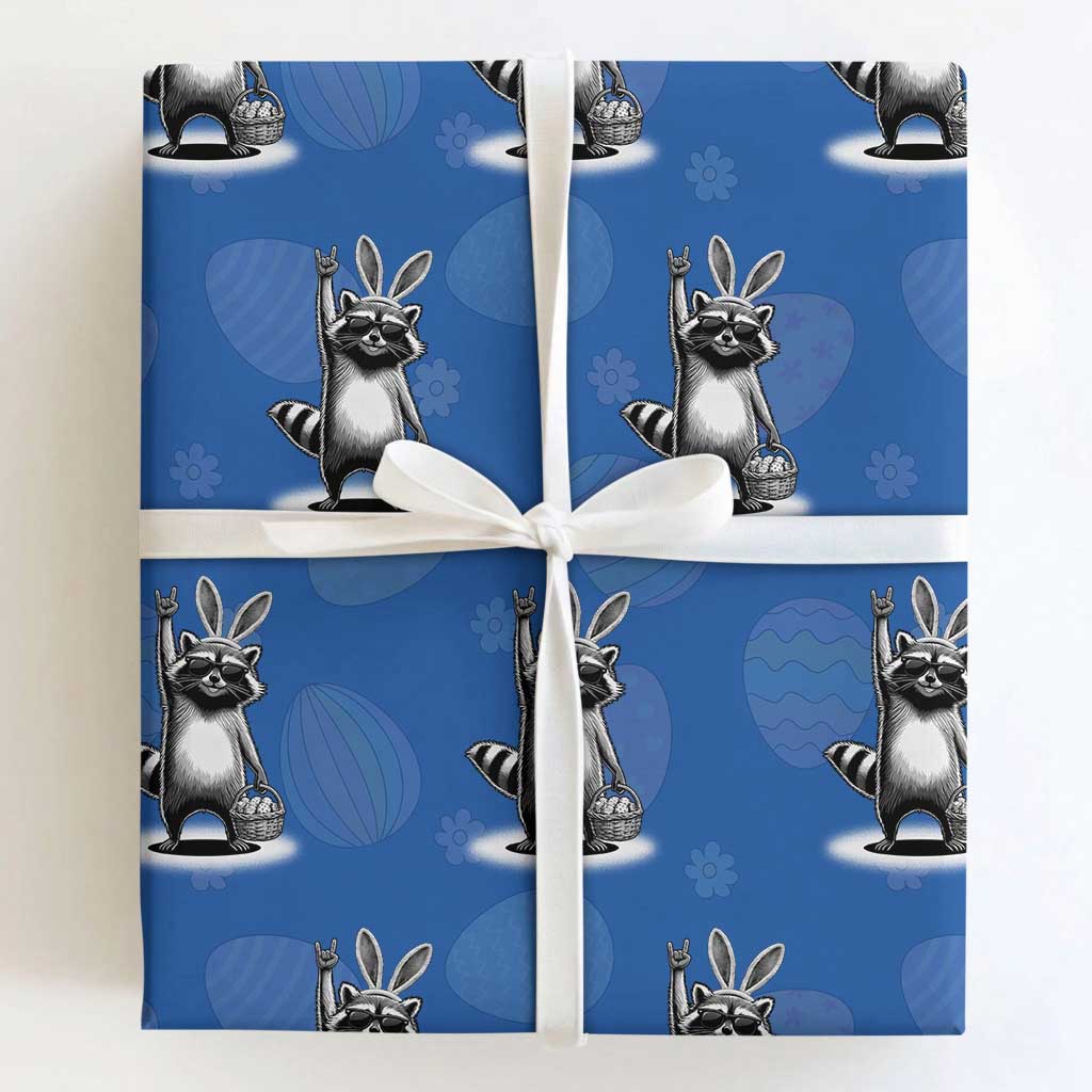 Retro Easter Raccoon Bunny Rock Hand Trash Panda Wrapping Paper Roll TS11 Royal Blue Print Your Wear