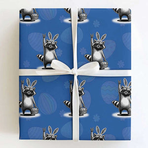 Retro Easter Raccoon Bunny Rock Hand Trash Panda Wrapping Paper Roll TS11 Royal Blue Print Your Wear