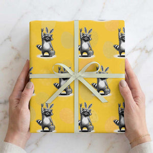 Retro Easter Raccoon Bunny Rock Hand Trash Panda Wrapping Paper Roll TS11 Yellow Print Your Wear