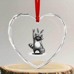 Retro Easter Raccoon Bunny Rock Hand Trash Panda Heart Crystal Glass Ornament TS11 Transparent Glass 3'' Heart Print Your Wear